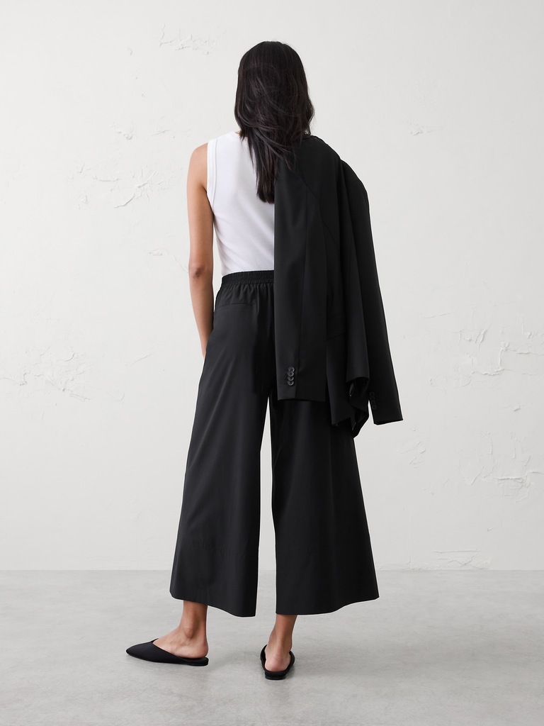 Wide-Leg High-Rise Airstretch Pull-On Cropped Pant