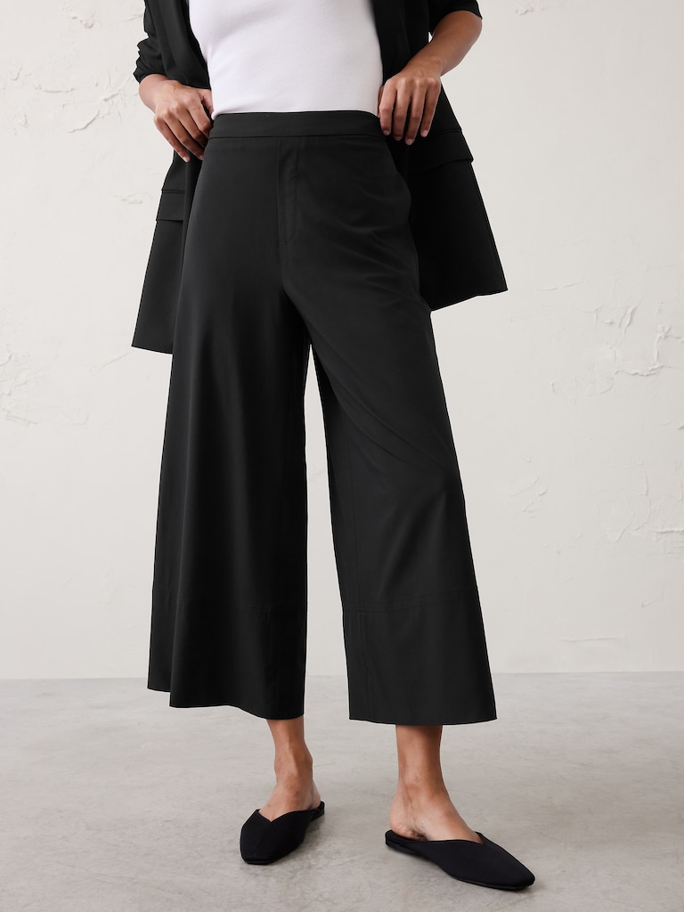 Wide-Leg High-Rise Airstretch Pull-On Cropped Pant