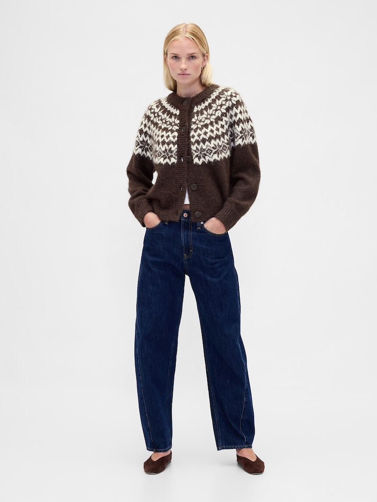 Fuzzy Fair Isle Cardigan Sweater