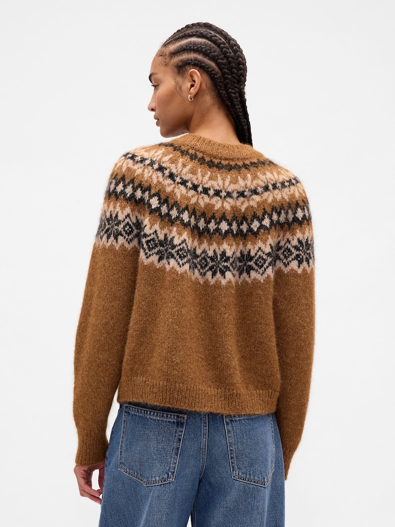 Fuzzy Fair Isle Cardigan Sweater
