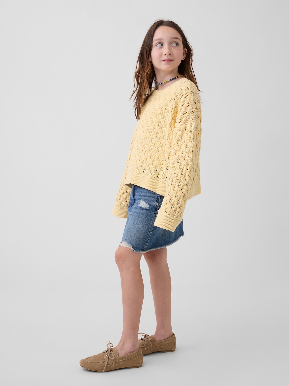 Kids Crochet Oversized Crewneck Sweater
