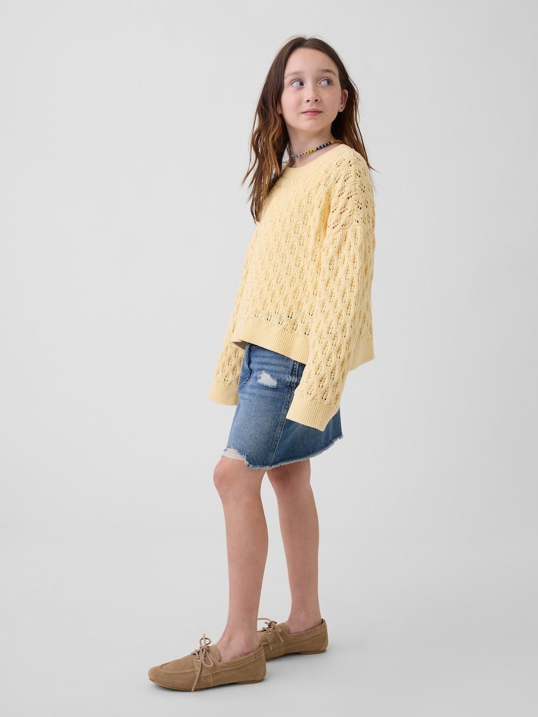 Kids Crochet Oversized Crewneck Sweater