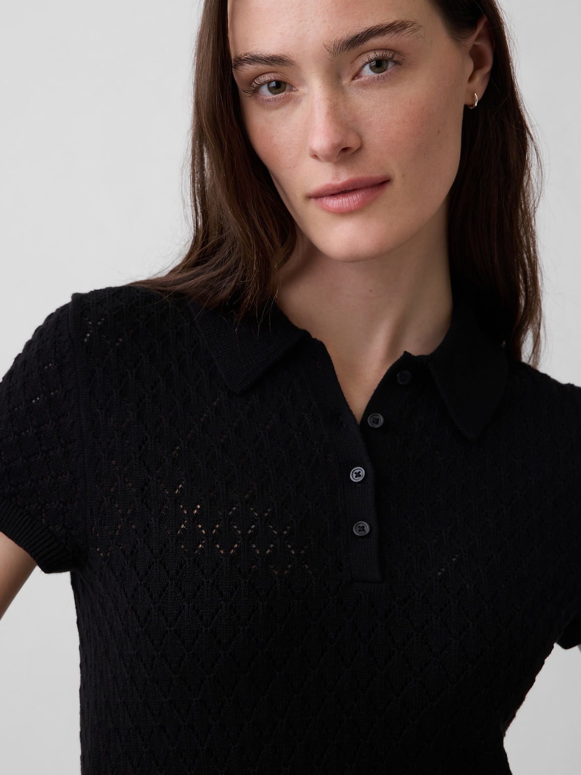 Pointelle Polo Maxi Sweater Dress