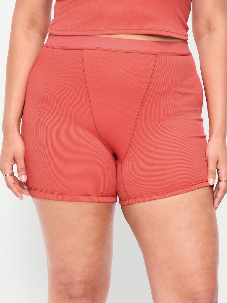 High-Waisted Ribbed Boyshort Briefs -- 3-inch inseam
