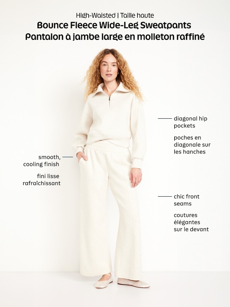 High-Waisted Bounce Fleece Wide-Leg Sweatpants