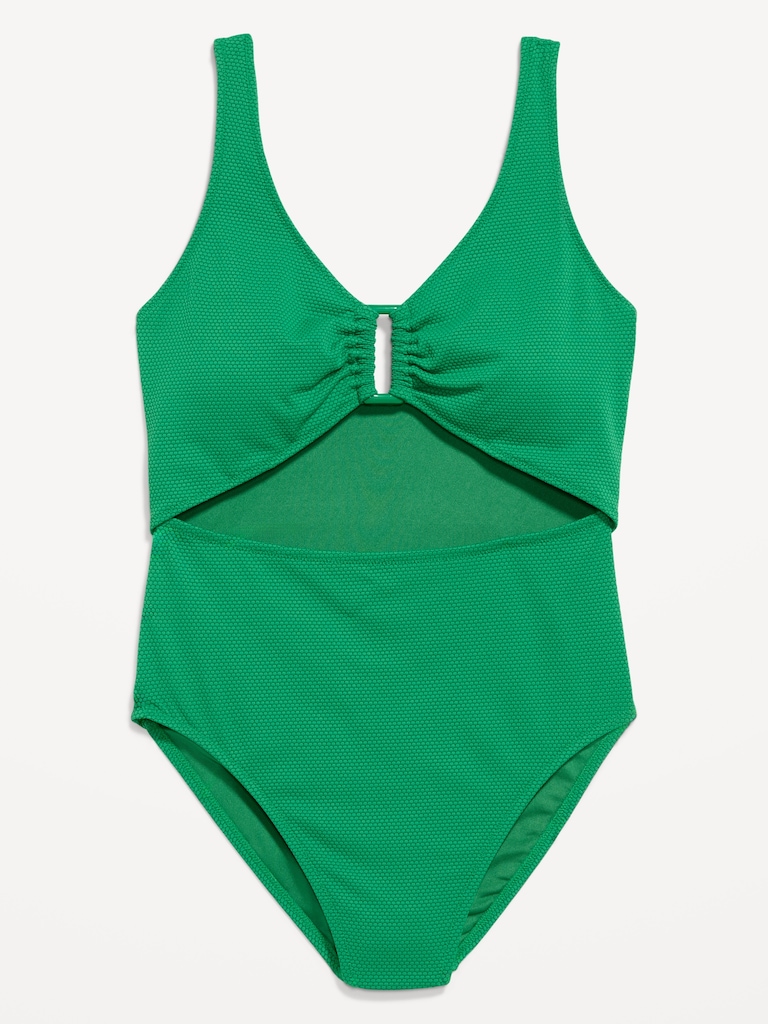 Textured One-Piece Cut-Out Swimsuit