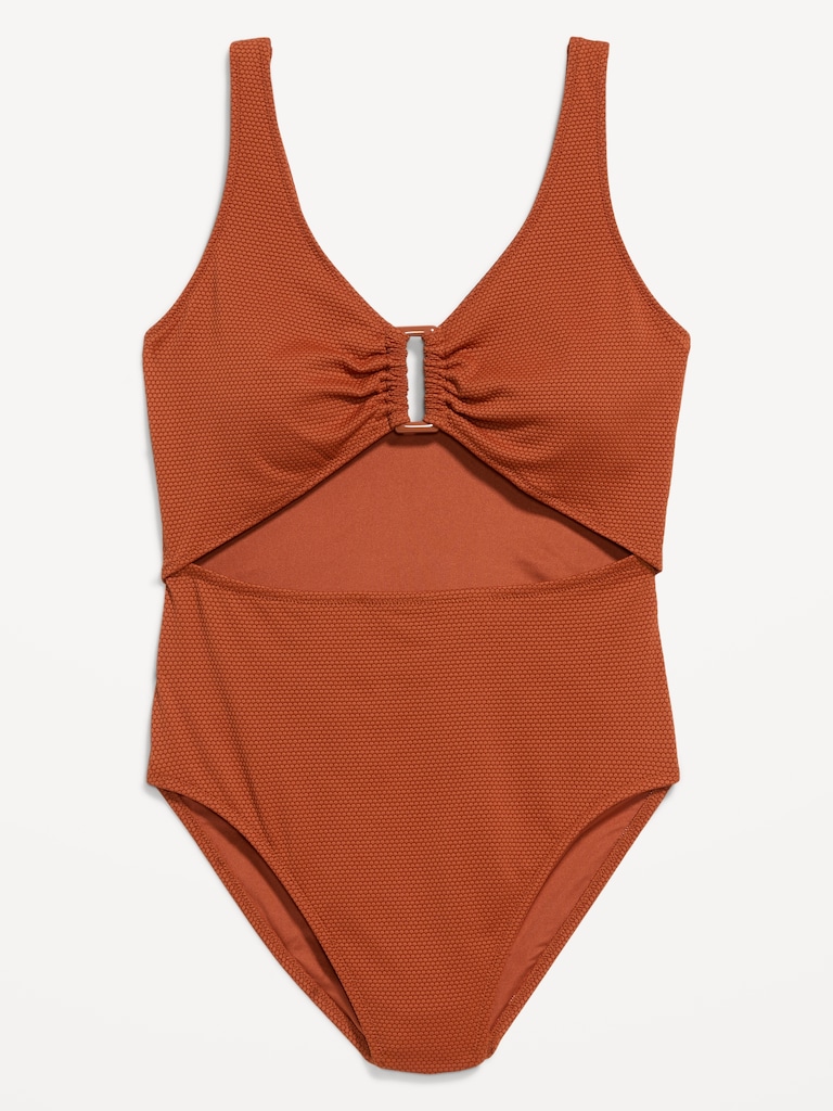 Textured One-Piece Cut-Out Swimsuit