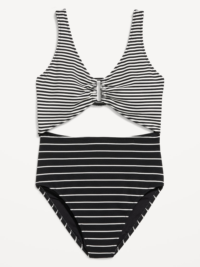 Textured One-Piece Cut-Out Swimsuit