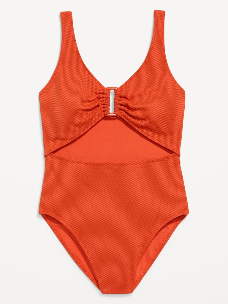Textured One-Piece Cut-Out Swimsuit