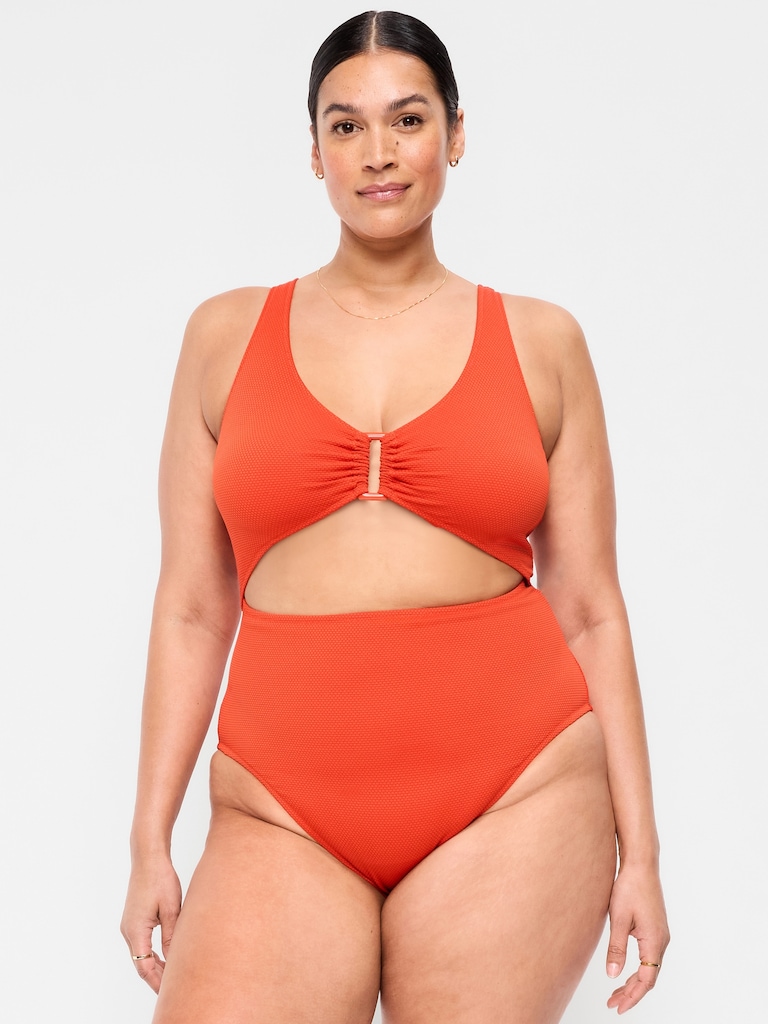 Textured One-Piece Cut-Out Swimsuit