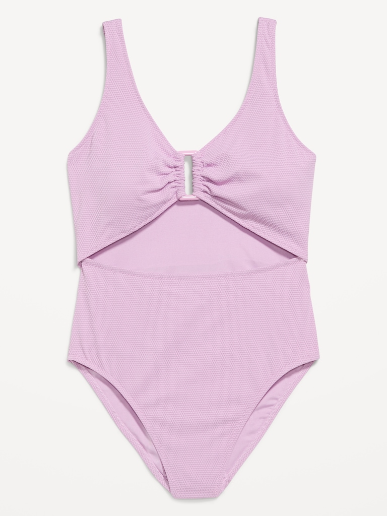 Textured One-Piece Cut-Out Swimsuit
