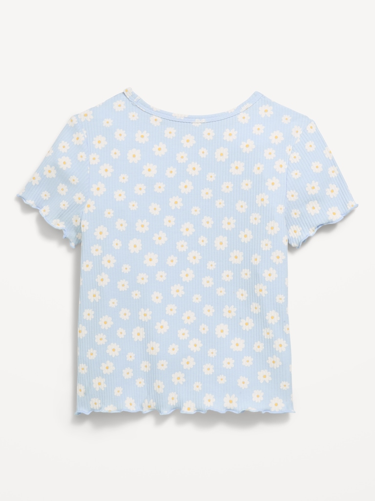 Printed Short-Sleeve Lettuce-Edge T-Shirt for Toddler Girls