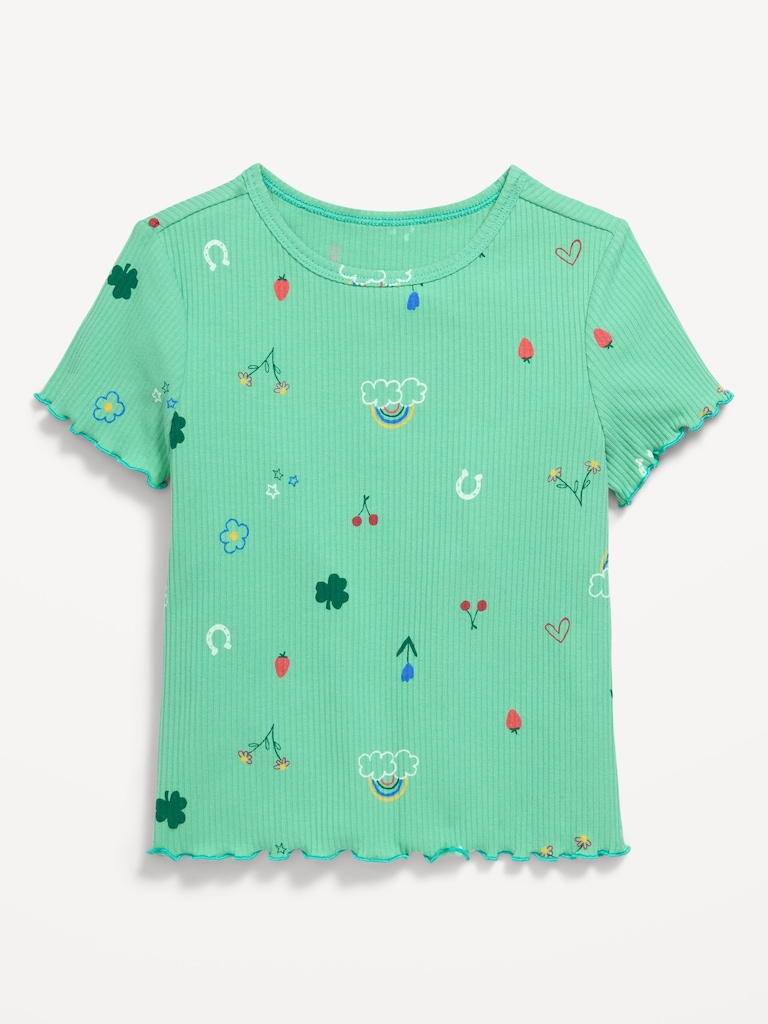 Printed Short-Sleeve Lettuce-Edge T-Shirt for Toddler Girls
