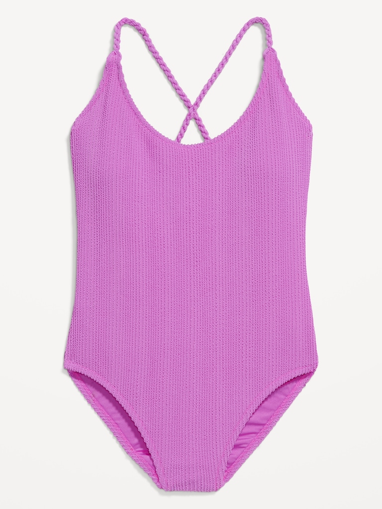 Ribbed Braided-Strap One-Piece Swimsuit
