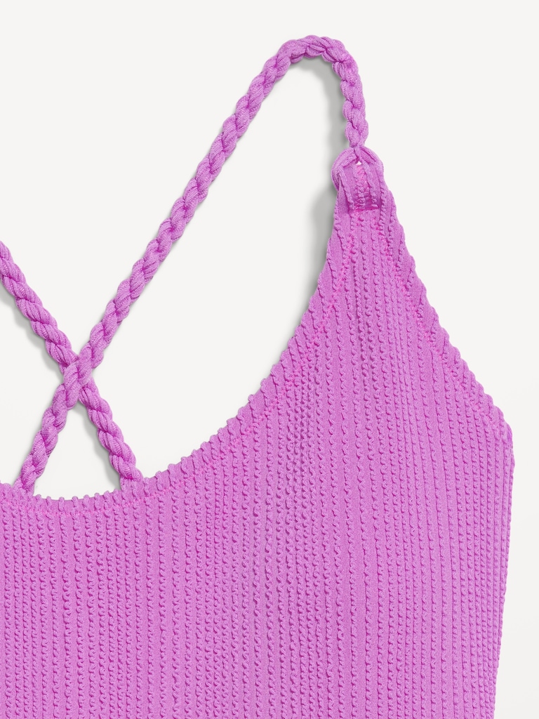 Ribbed Braided-Strap One-Piece Swimsuit
