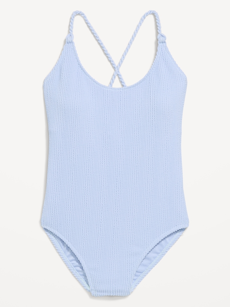 Ribbed Braided-Strap One-Piece Swimsuit