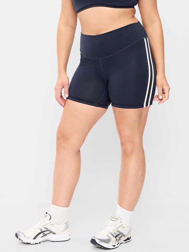 High-Waisted PowerChill Side-Stripe Biker Shorts -- 5-inch inseam
