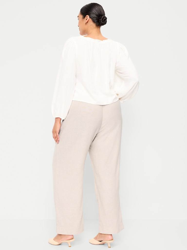 High-Waisted Linen-Blend Straight Ankle Pants