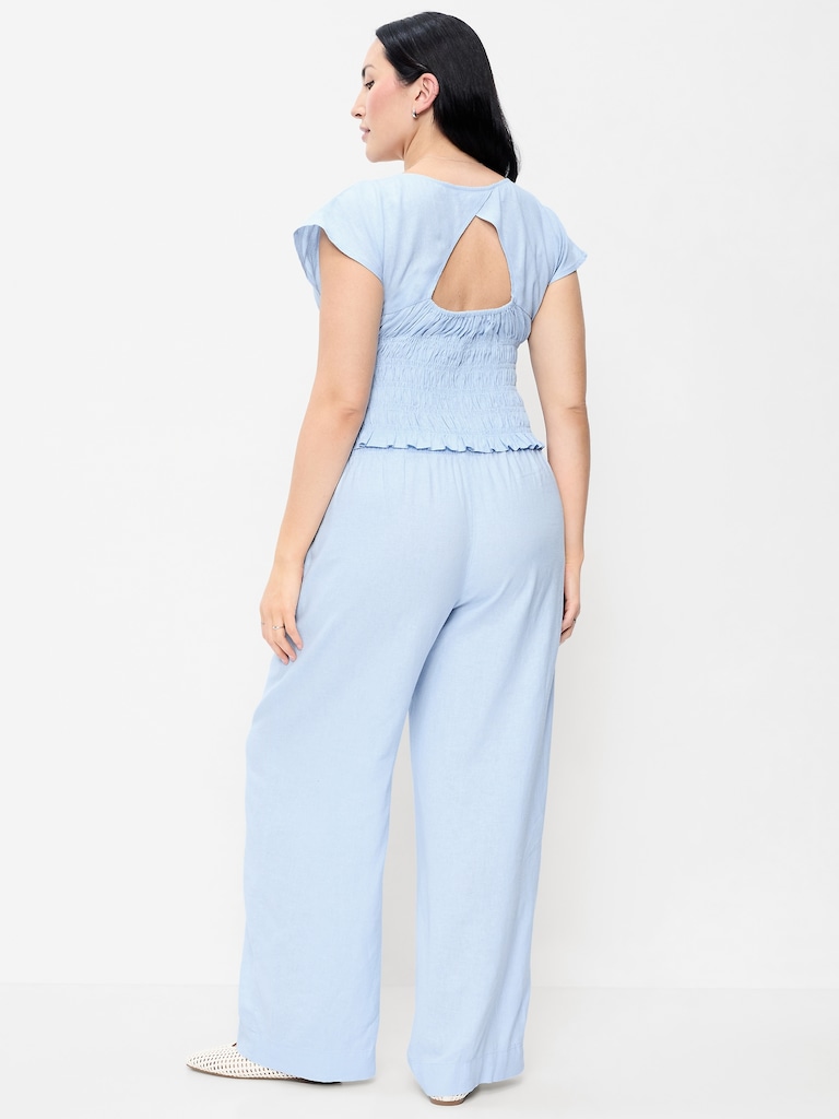 High-Waisted Linen-Blend Wide-Leg Pants