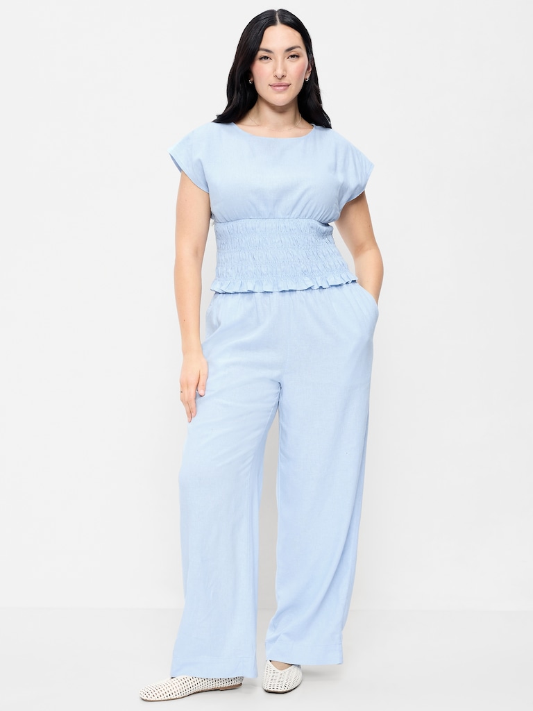 High-Waisted Linen-Blend Wide-Leg Pants