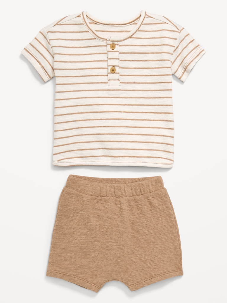 Jacquard-Knit Henley Shirt and Shorts Set for Baby