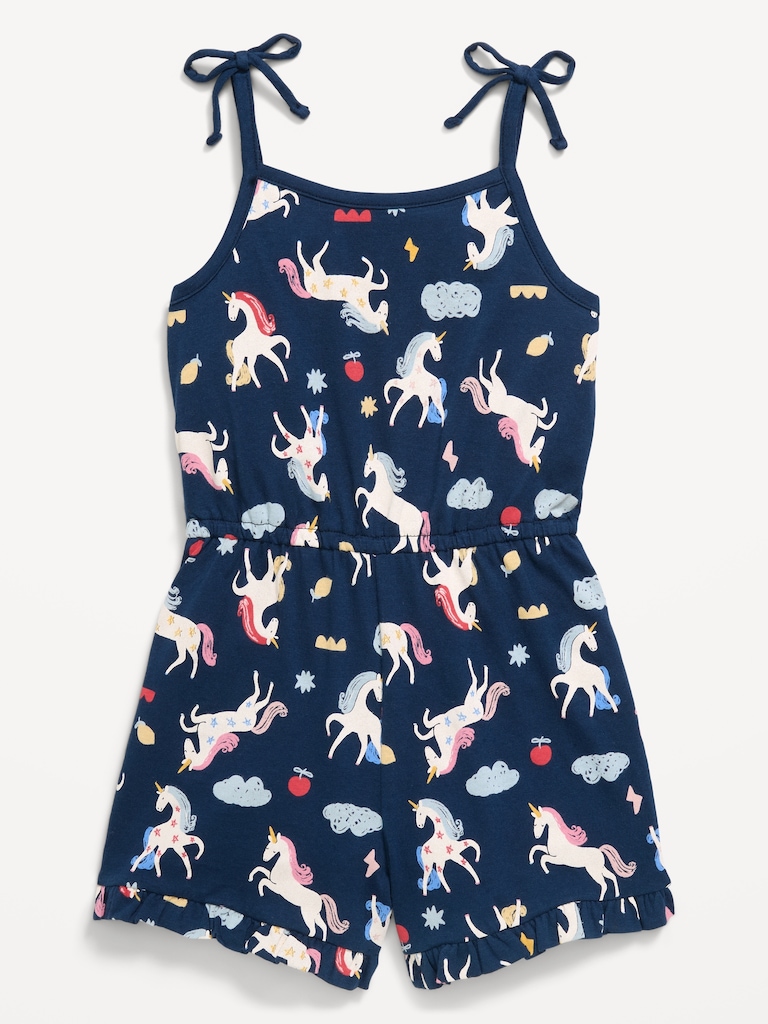 Printed Sleeveless Tie-Bow Romper for Toddler Girls