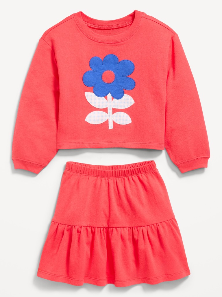 Long-Sleeve Graphic Sweatshirt and Skirt Set for Toddler Girls