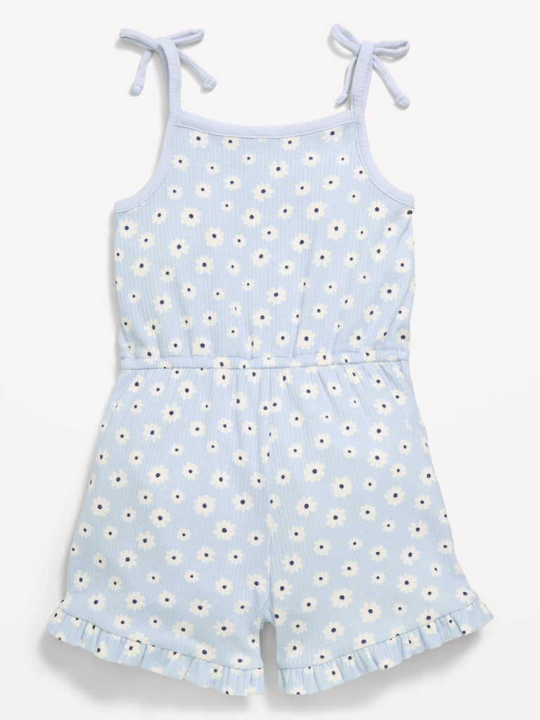 Sleeveless Tie-Bow Ribbed Romper for Toddler Girls