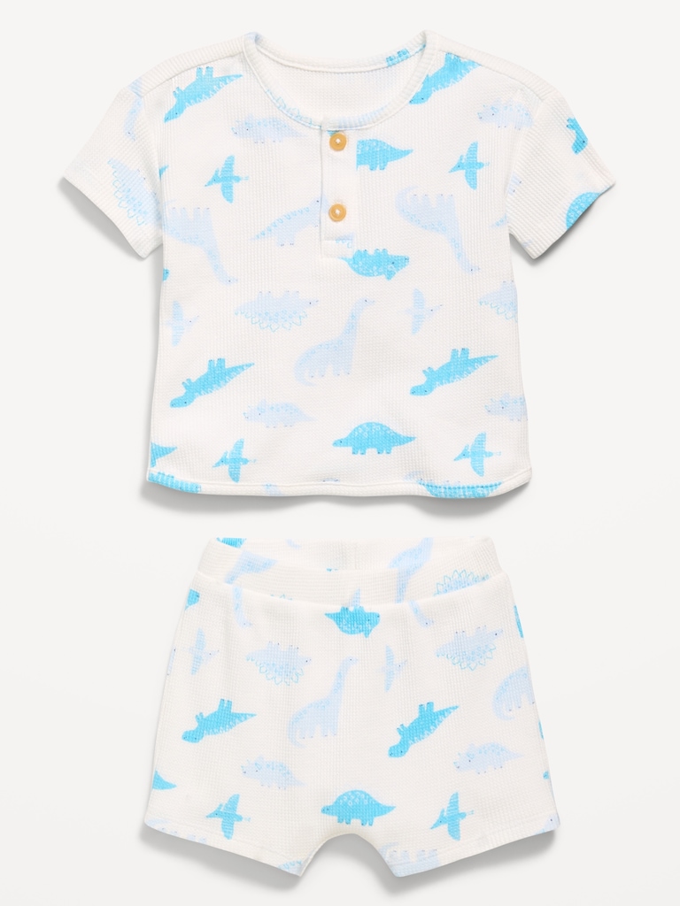 Printed Waffle-Knit Henley Shirt and Shorts Set for Baby