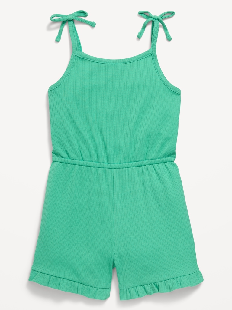 Sleeveless Tie-Bow Ribbed Romper for Toddler Girls