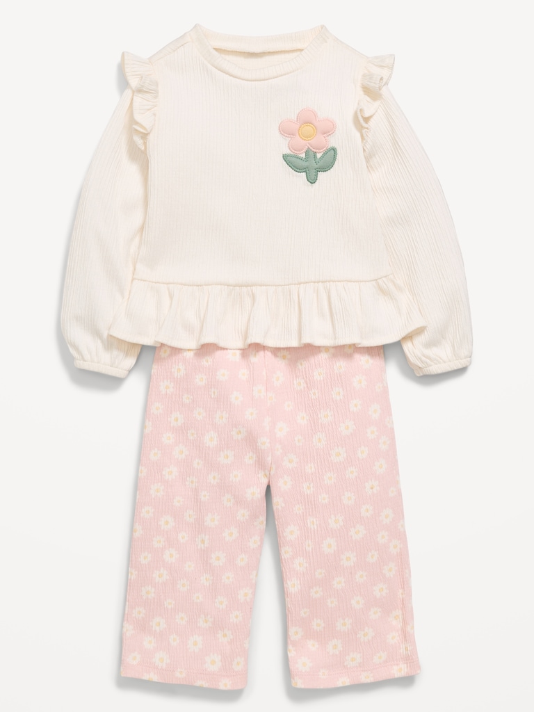 Long-Sleeve Ruffled Top and Wide-Leg Pants Set for Baby