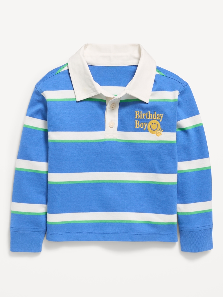 Oversized Boxy-Fit Long-Sleeve Birthday Rugby Shirt for Toddler Boys