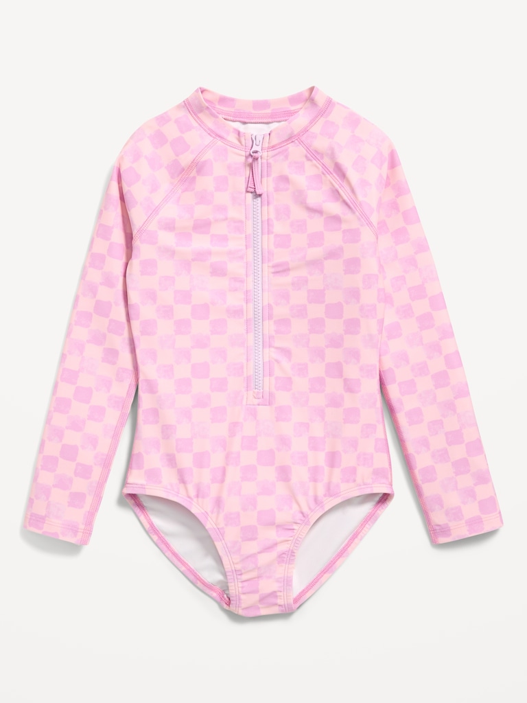 Long-Sleeve Rashguard Swim One-Piece for Girls