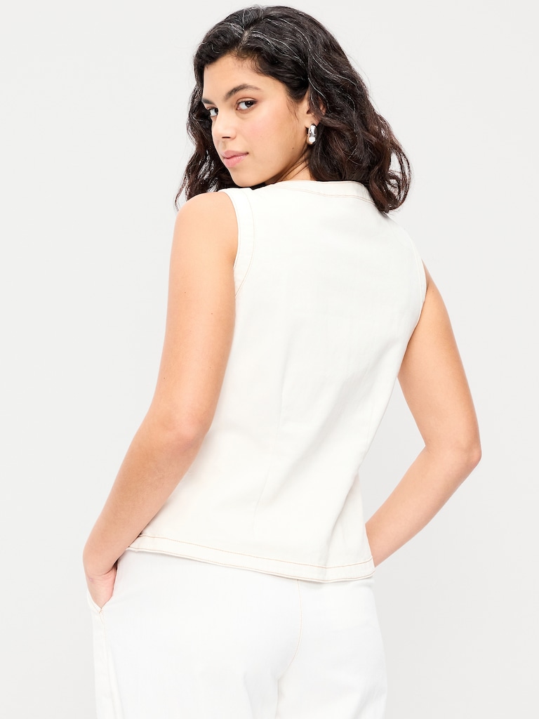 Sleeveless Longline Denim Vest