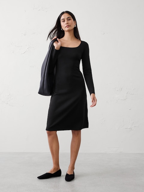 banana republic black dress long sleeve Banana Republic | Black Knit Long Sleeve Dress main image 1