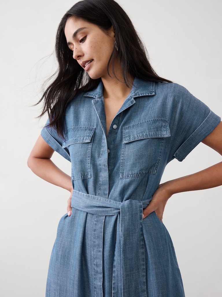 Chambray Utility Midi Shirtdress