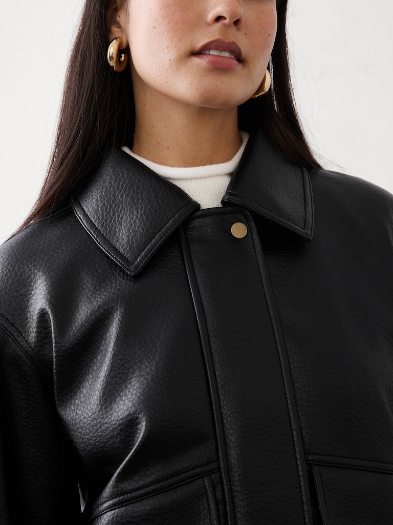 Vegan Leather Bomber Jacket