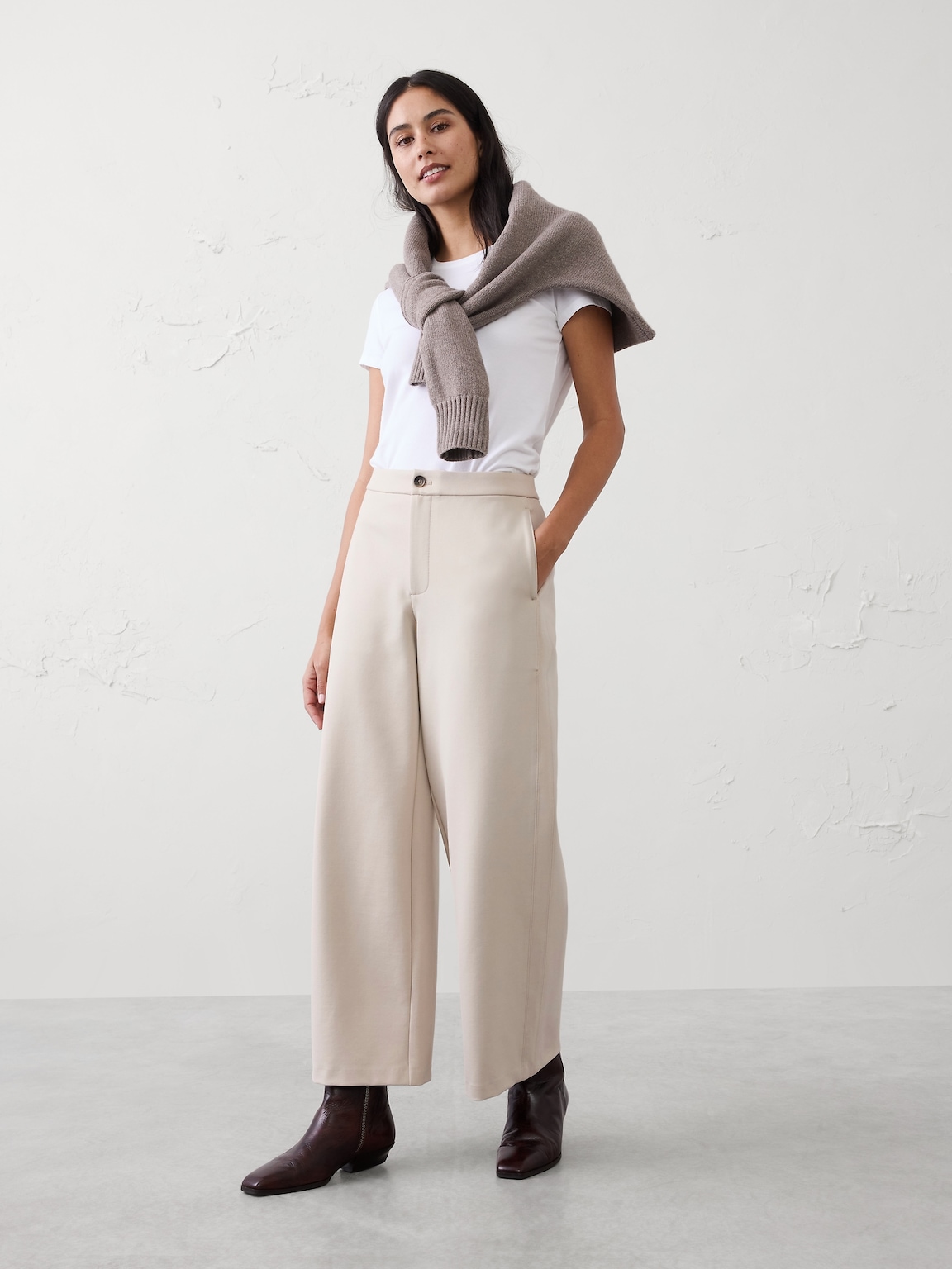 Wide-Leg High-Rise Ponte Pant