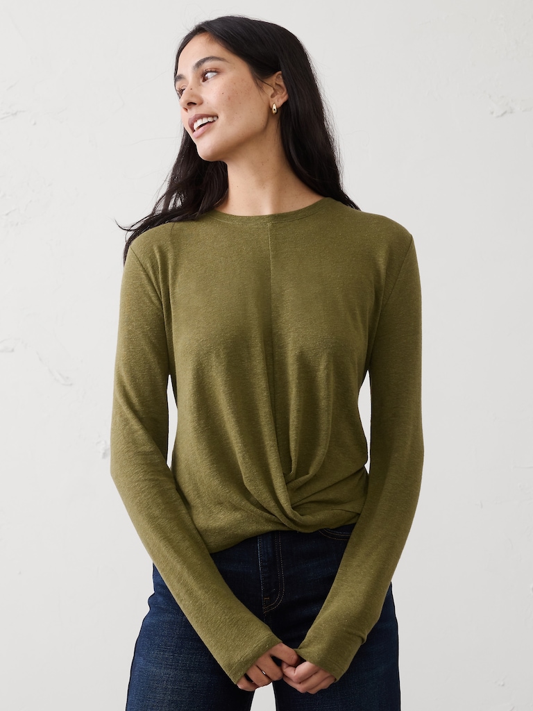 Linen-Blend Twist T-Shirt