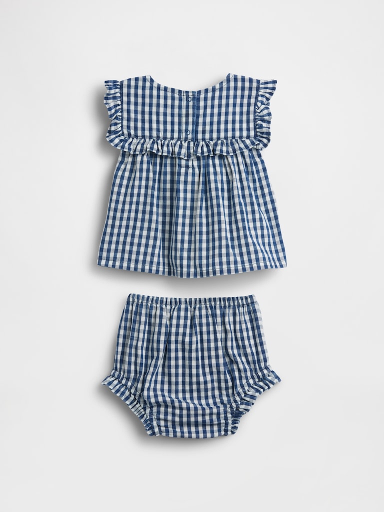 Baby Gingham Denim Ruffle Outfit Set