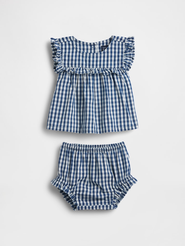 Baby Gingham Denim Ruffle Outfit Set