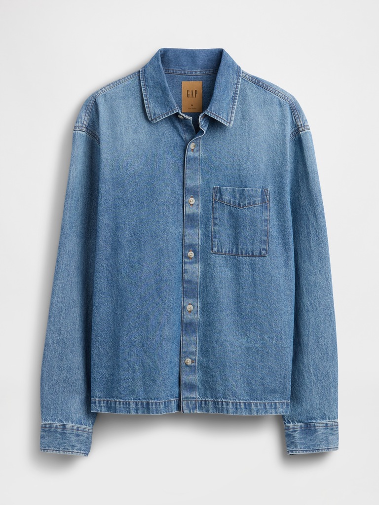 Denim Relaxed Straight-Hem Shirt