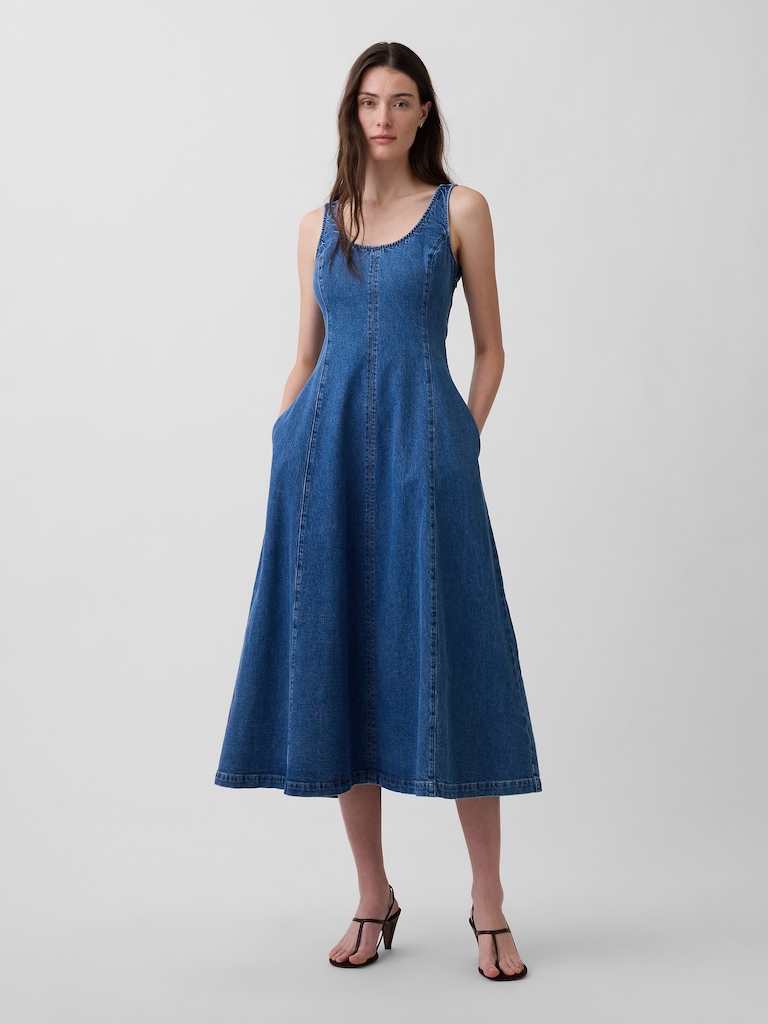 Denim Scoop Neck Maxi Dress