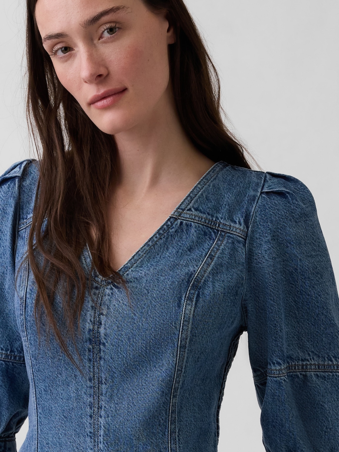 UltraSoft Denim Puff-Sleeve Mini Dress