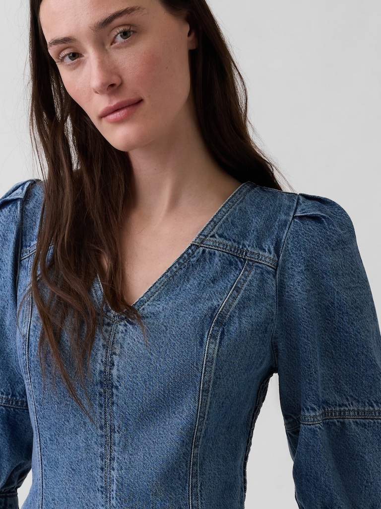 UltraSoft Denim Puff-Sleeve Mini Dress