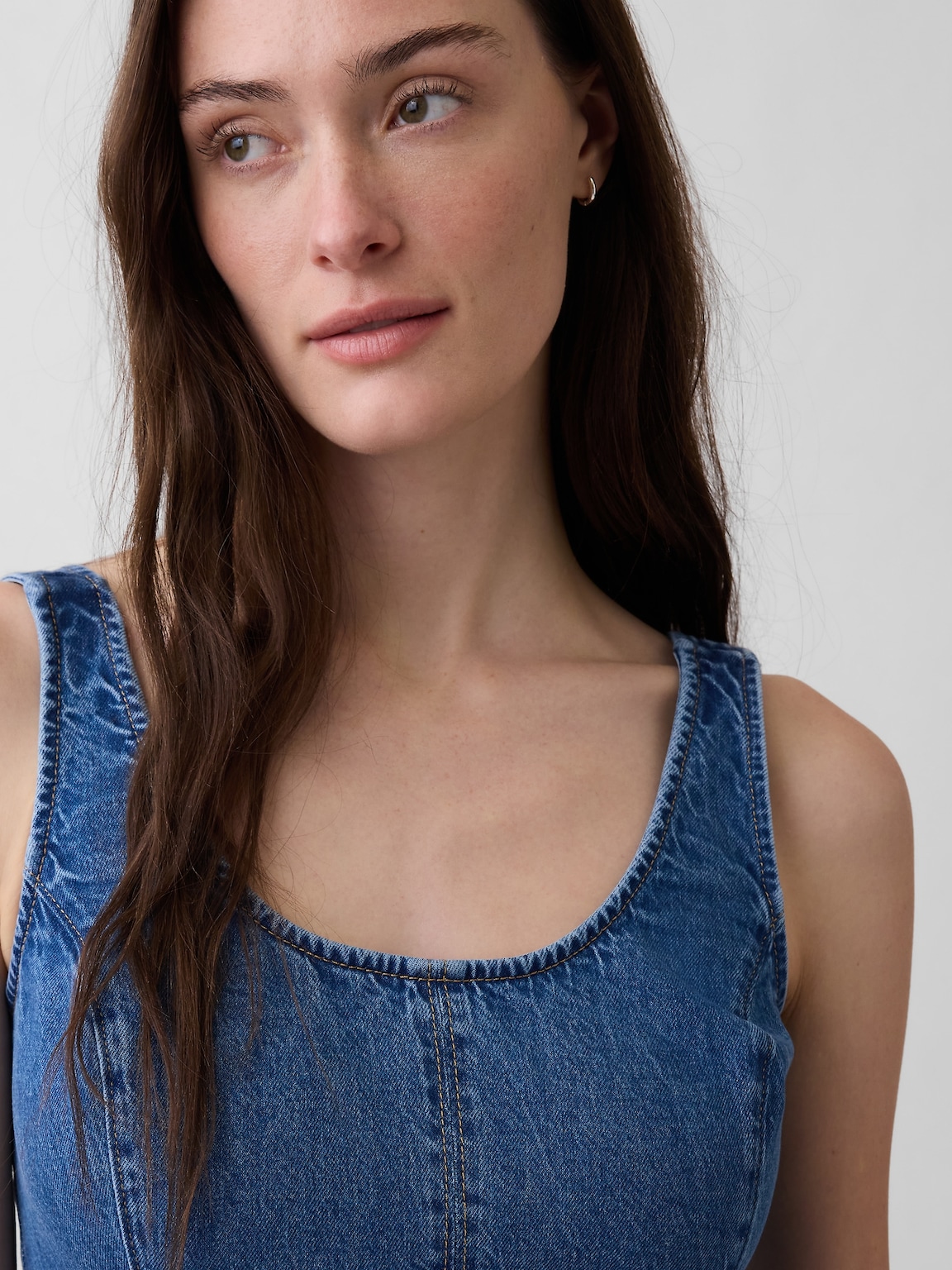 Denim Scoop Neck Maxi Dress