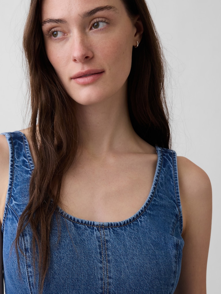 Denim Scoop Neck Maxi Dress