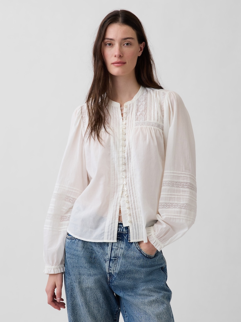 Lace-Trim Pintuck Top