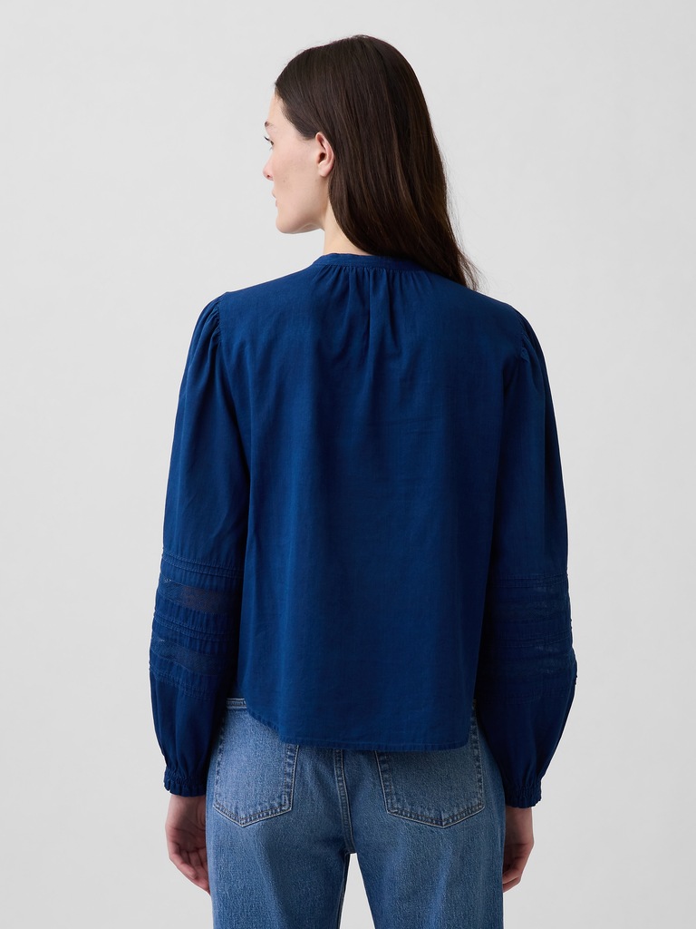 Lace-Trim Pintuck Top