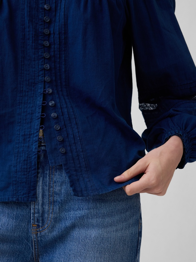 Lace-Trim Pintuck Top